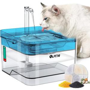 PETNF Blue Pet Water Fountain, 101oz/3L Automatic Cat and Dog Water Dispenser with LED Light, Ultra Quiet Pump, 3 Flow Settings & 2 Filters