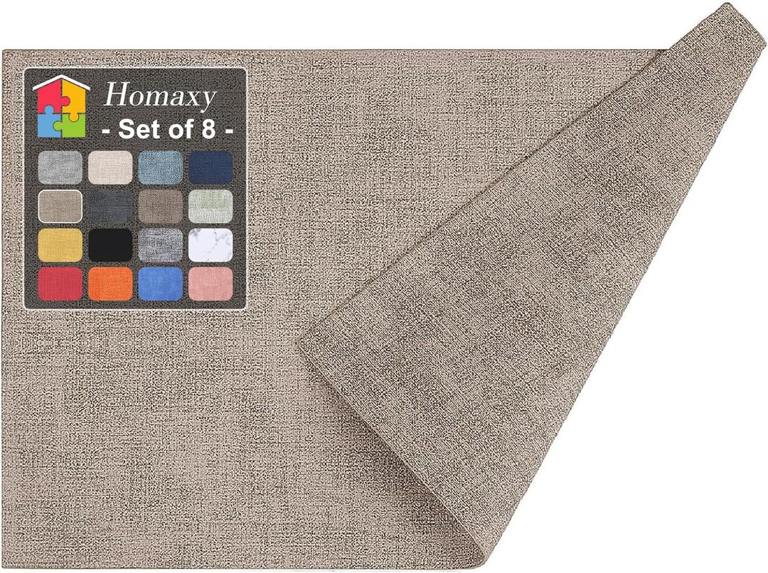 Homaxy Faux Leather Heat Resistant Placemats for Dining Table Set of 8, Waterproof Wipeable Washable PU Table Mats, Easy to Clean Anti-Slip Place Mats, 11.8" x 17", Light Brown
