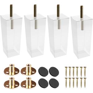 6 inch Acrylic Furniture Legs, Btowin 4Pcs Pyramid Clear Glass Furniture Feet with Threaded 5/16'' M8 Hanger Bolts & Mounting Plate & Screws for Cabinet Coffee Table End Table Bed