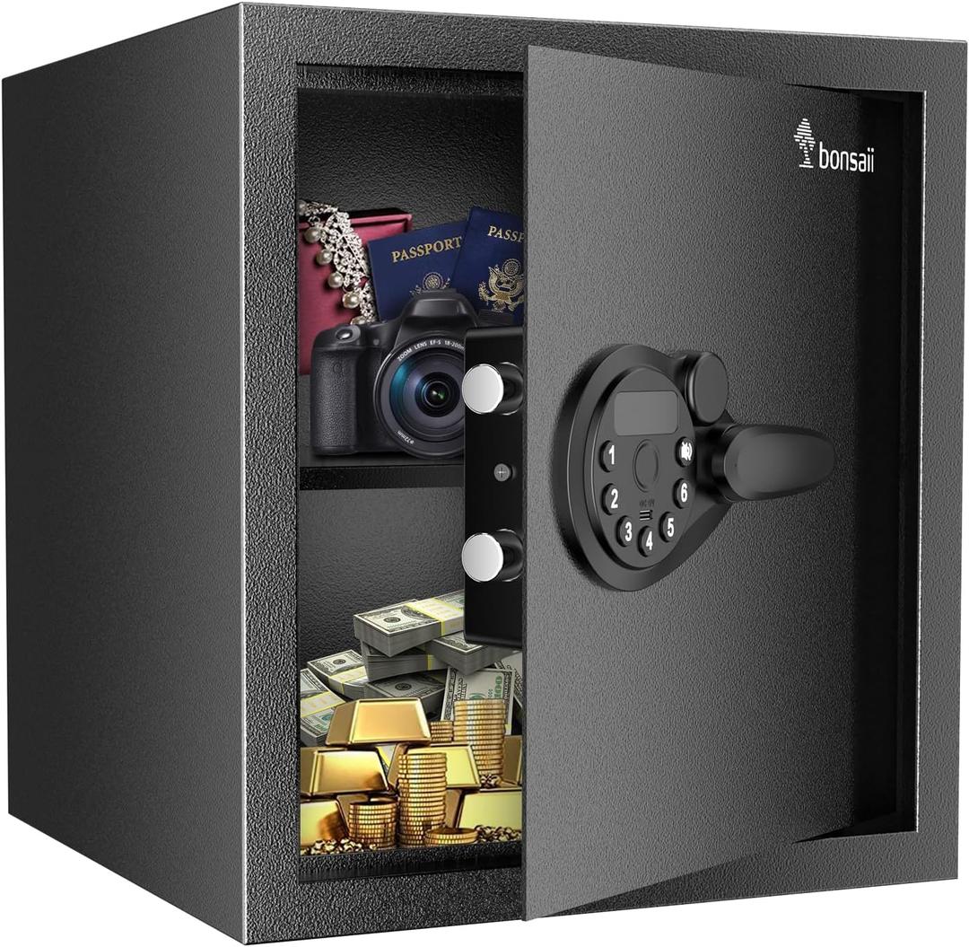 Bonsaii Security Safe Box,1.2 Cubic Feet Large Document Safe Box,New Type of Digital Keypad Lock,Removable Shelf for Money,Jewelry and Valuables,12.99 x 14.17 x 12.99 Inches