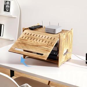 Solid Wood Projector Shelf Router Shelf Projector Stand Router Storage Box Router Cover Organized Modem Cable Power Strip Cable Management Hider Rack by Need Assembly (Flip-top Door)