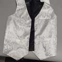 Dubulle Vest and Tie Set Mens White Paisley Floral Waistcoat Neckties for Men Lapel Pin Clip Set Wedding Business, White, Small