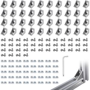 40 Sets Silver 2020 Corner Bracket Kit for 2020 & 2040 Aluminum Extrusion - 2020 Brackets, M5 Sliding T-Nuts & Hex Screws, Ball-End Hex Wrench  for 20 Series 6mm T Slot Extruded Aluminum Accessories