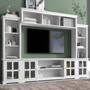 Merax Minimalism Style Entertainment Wall Unit with Bridge, Multifunctional TV Stand with Tempered Glass Door, Modern Console Table for Televisions Up to 70”, Black