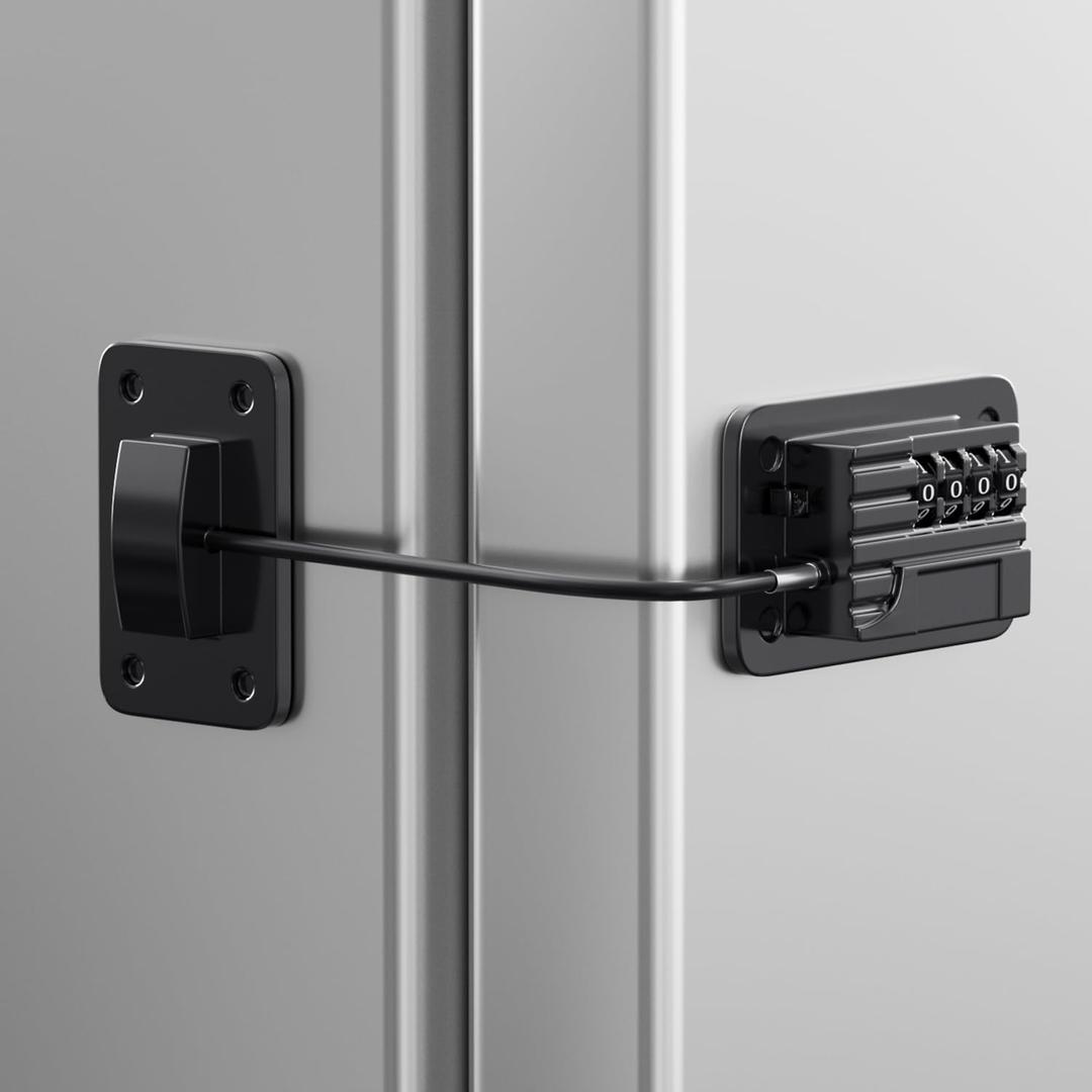 Refrigerator Lock, Heavy Duty Fridge Locks for Kids, Freezer Lock with Combination for Refrigerator Drawer Cabinet Safety, Easy to Install No Keys Needed Black