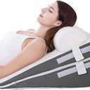 GOHOME Cooling Wedge Pillow Set for After Surgery, 3-Piece Adjustable Memory Foam Bed Wedge Pillow for Sleeping - Acid Reflux, Snoring, Neck Pain and Back Pain, White and Grey, Size: 9 & 12 In (3 Set)