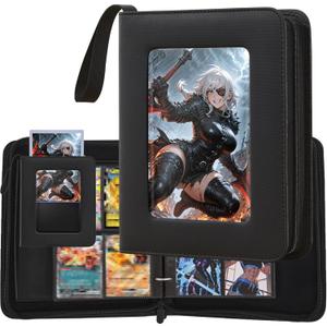 Trading Card Binder with Display Window 4 Pocket Binder Holds 400 Cards, Fits TCG & Standard Size Cards, Includes 2 Jumbo Toploaders and 2 Page Dividers