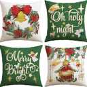 2 x Artscope Christmas Oh Holy Night Merry Bright Jesus Wreath Throw Pillow Covers 18x18 Inch Set of 4, Winter Hoilday Christmas Decoration Pillow Cases for Home Sofa Couch Decor-Green
