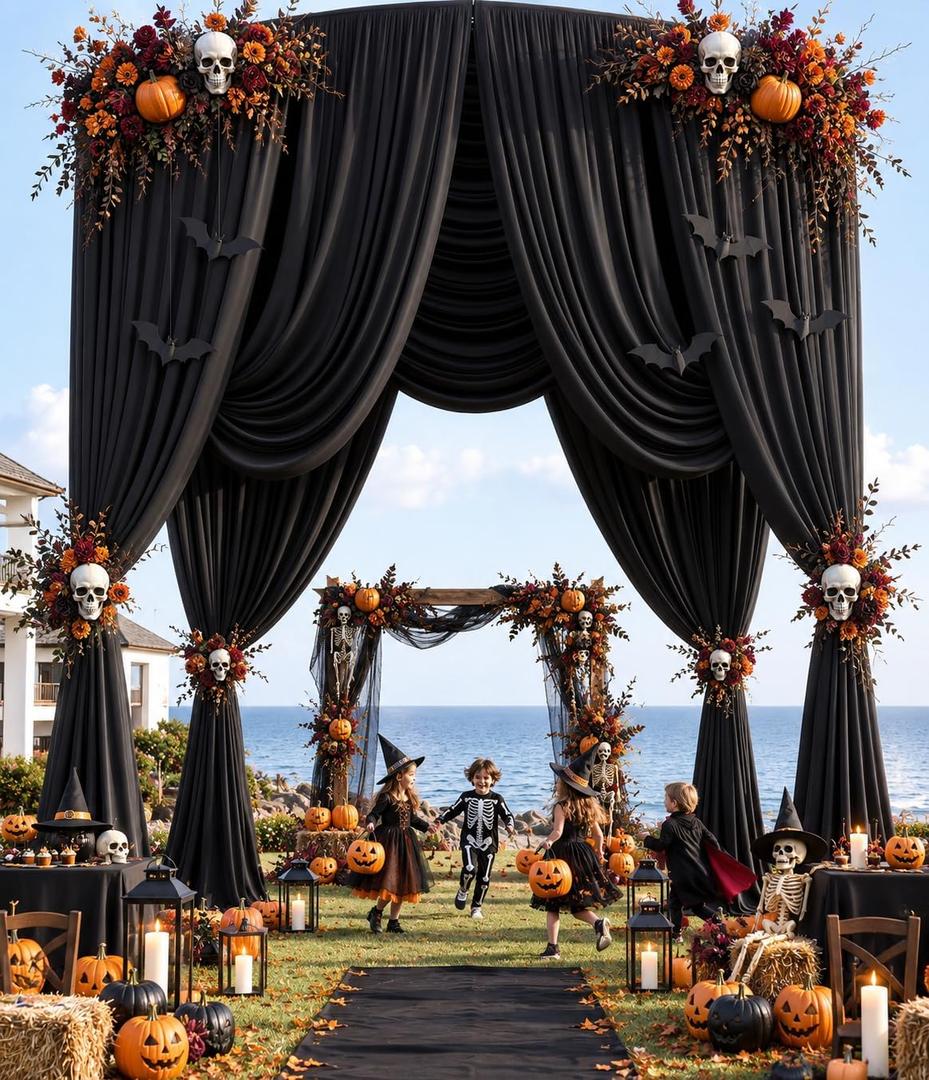 50ft x 20ft Black Ceiling Drapes Curtains 10-Pack for Wedding Party
Drape curtains, Extra Long 20ft, Wrinkle-Free Polyester Fabric, for Tent Canopy Stage Backdrop, Halloween Ceremony Party Swag