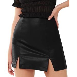 MANGOPOP Women's Basic High Waist Faux Leather Bodycon Mini Pencil Skirt (Black, S)