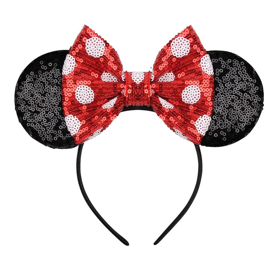 RAZKO Minnie Ears Headband, Sequin Classic Red Minnie Ears Headband Mouse ears Headband for Women Girls Hair Accessories, Pick Your Color (Polka dot)