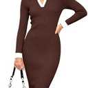 Simplee Womens Long Sleeve Sweater Midi Dress V Neck Casual Slim Fit Bodycon Knit Ribbed Slit Long Dress for Fall Winter.S