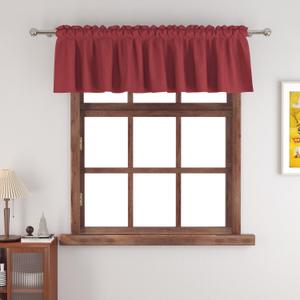 Small Tiers 1 Piece Faux Linen Textured Burgundy Red Kitchen Short Small Mini Window Curtains Valance 12 inches Length Home Decor Classic Cafe Basement Living Room/Bedroom 52W by 12L Rod Pocket