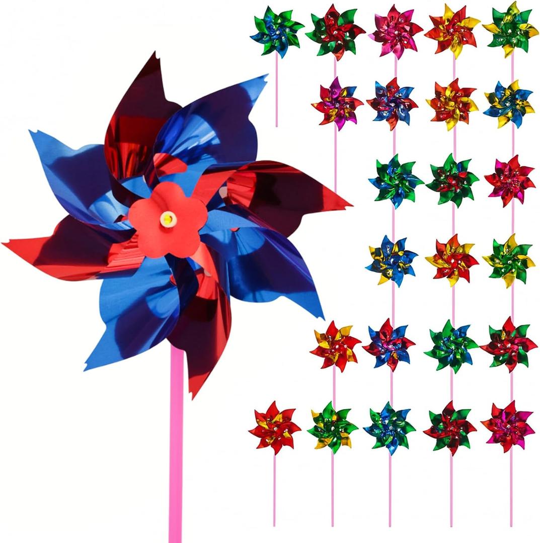 JOHOUSE 100PCS Pinwheels for Kids, Pinwheels for Yard and Garden, Party Favors, Garden Yard Decorations, DIY Crafts (Medium)