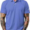 Men's Golf Polo Shirts UPF 50+ Short Sleeve Dri Fit Polos Stretch Performance Collared Golf Casual Work Business Wear (Blue)