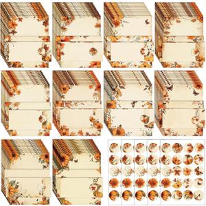 250Pcs Fall Thanksgiving Stationery Paper and Envelope Set with 100 Letterhead Papers and 50 Envelopes, 10 Design for Letter Writing Invitations Computer Holidays Party Notes, 8.5x11 Inch-Leaf