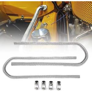 44" Flexible Heater Hose Kit - Stainless Steel Universal Heater Hoses Fits 5/8" & 3/4" Necks, 2 Hoses (4 Chrome Caps, Silver)