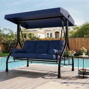 Outdoor Porch Swing with Adjustable Canopy, 3-Seat Patio Swing Chair