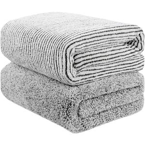 HLGOLDLUO Oversized Bath Towels, 55" x 29", Cotton, Set of 2 White Bath Towels for Gym, Home, Hotel, Office, and Travel