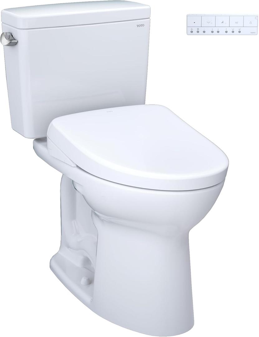 TOTO Drake WASHLET+ Two-Piece Elongated 1.28 GPF Universal Height TORNADO FLUSH Toilet with S7A Contemporary Bidet Seat, Cotton White - MW7764736CEFG#01