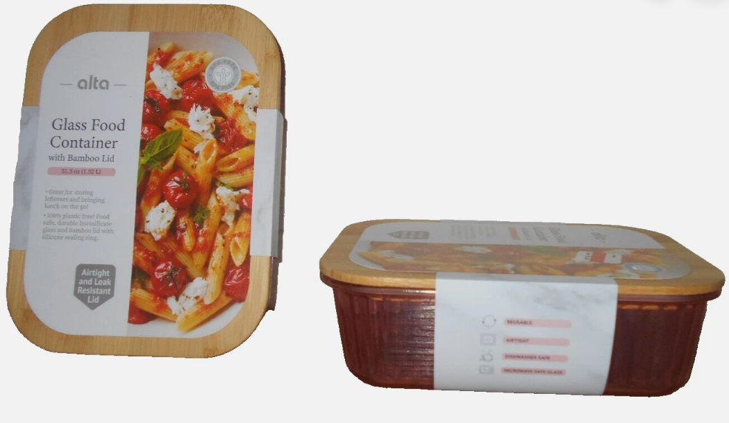 Alta 51.3 Oz Glass Food Container's W Bamboo Lid 2 Pack 