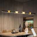 52in LED Linear Pendant Light Dimmable Black Gold Chandelier Kitchen Island Light with Remote Control 3 Colors Modern Linear Chandelier Light for Dining Room Home Office Study Bar