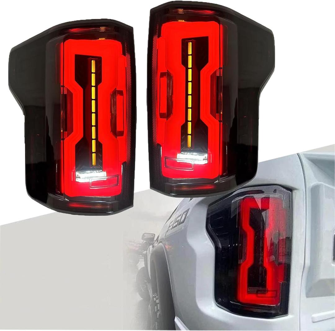 LED Tail Lights for 2015 2016 2017 2018 2019 2020 Ford F150, Dumbbel Shaped Design Tail Light Assembly, Sequential Turn Signal/Brake/Reverse Rear Light (I-Bar Shape LED Tail Lights)