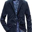chouyatou Men's Vintage Casual Work Wear Corduroy Suit Blazer Jacket Sport Coat (XX-Large, Dark Blue)