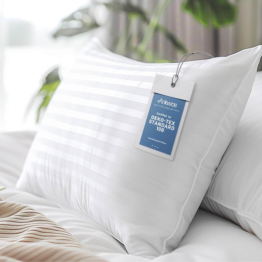 Hypoallergenic Side Sleeper Queen/Standard Pillow- Soft and Cooling - Hotel Quality Pillows with Cotton Cover Down Alternative Filling, Oeko-TEX Certified (Queen (Pack of 1))