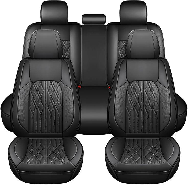 Huidasource Leather Seat Covers Full Set, Car Seat Cover Universal Fit for Most Cars Sedans SUVs Trucks, Airbag Compatible, Cup Holder Access, Easy Install, Wipes Clean, Wear-Resistant, Black, 5pcs Full Set