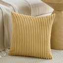 Fancy Homi Set of 2 Mustard Yellow Boho Decorative Throw Pillow Covers 20x20 Inch for Bedroom Couch Bed, Soft Fuzzy Cozy Striped Corduroy Cushion Case, Bohemian Home Decor, Bohemian Fall Home Dcor