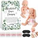 9 Pcs Baby Shower Diaper Changing Game Supplies Including Baby Dolls Blindfold Diapers Wooden Sign Changing Race Game Party Favor (Leaves,Green)