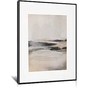 Poemwish Minimalist Landscape Wall Decor, Canvas Wall Art in Muted Earth Tones, Living Room Wall Art with Ethereal Atmosphere, Abstract Waterscape in Soft Brushstrokes 1' x 6"