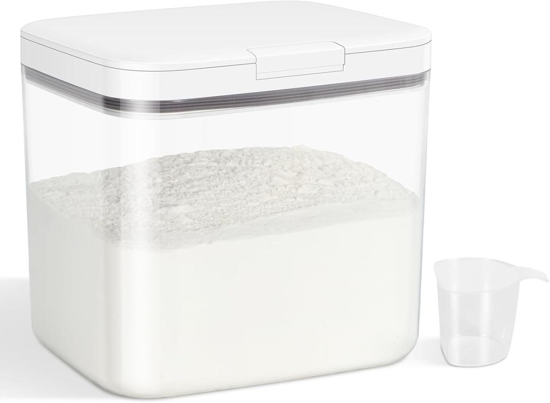Versatile Storage Container Bin with Pop-up Lid & Scoop, Rice Flour Container Dog Cat Food Storage Container, Laundry Room Organization Household Essentials Kitchen Pantry Organizers, 4.75Qt-Rectangle