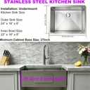 Kitchen Sink 24x18 Inch Undermount, 16 Gauge Stainless Steel Single Bowl Workstation Sink with Brushed Finish, Small Undermount Kitchen Sink for Home Laundry Bar