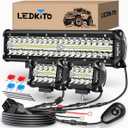 12 inch LED Light Bar And 2PCS 4 Inch LED Pods With Switch 3 Lead Off Road Wiring Harness Kit Triple Row Spot Flood Combo Light Bar Pods Kit for Off road UTV ATV Trucks Boat