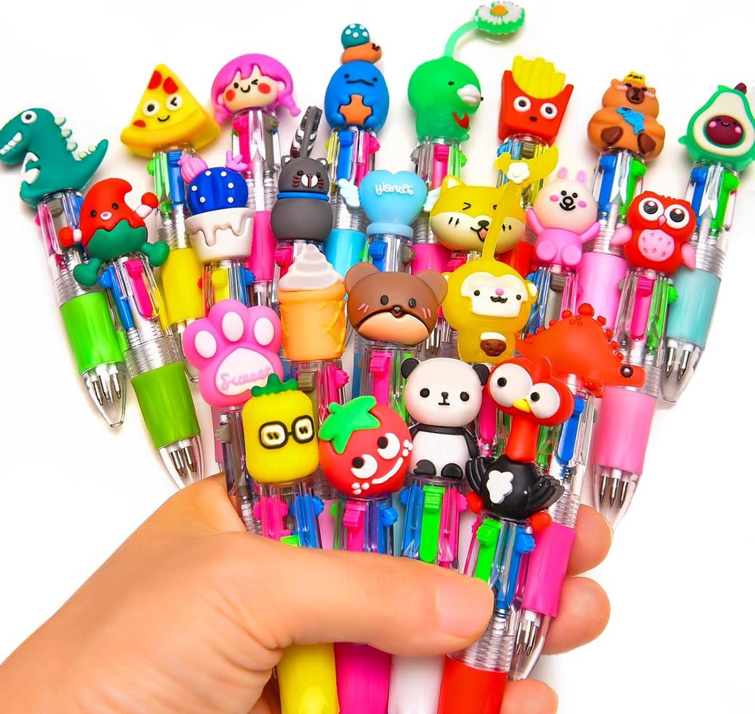 24Pcs Mini Multicolor Pens in One 4-in-1, Cute Pens Bulk for Party Favors and Birthdays, Delightful Ballpoint Pen Back To School Gifts Classroom Student Prizes