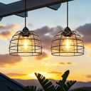 Battery Operated Hanging Outdoor Chandelier, 4/6/8 H Timer, Dimmable Bohemian Hanging Shed Gazebo Lights Outdoor Waterproof for Patio, Porch, Gazebo, Pergola, Kitchen Decor Lighting