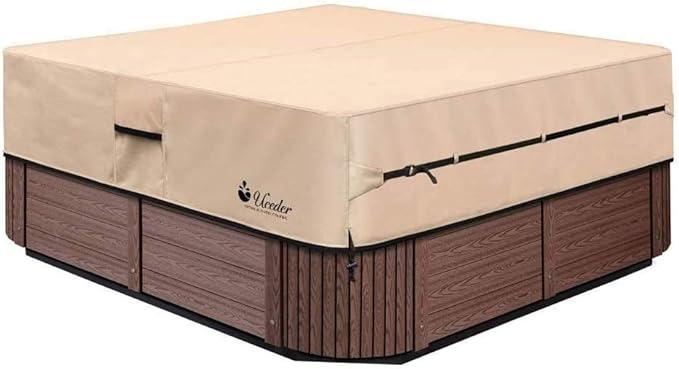 UCEDER Waterproof Hot Tub Cover Outdoor Spa Cover (83''x 83''x20) 600D Heavy Duty Polyester Hot Tub Cover Protector(Brown)