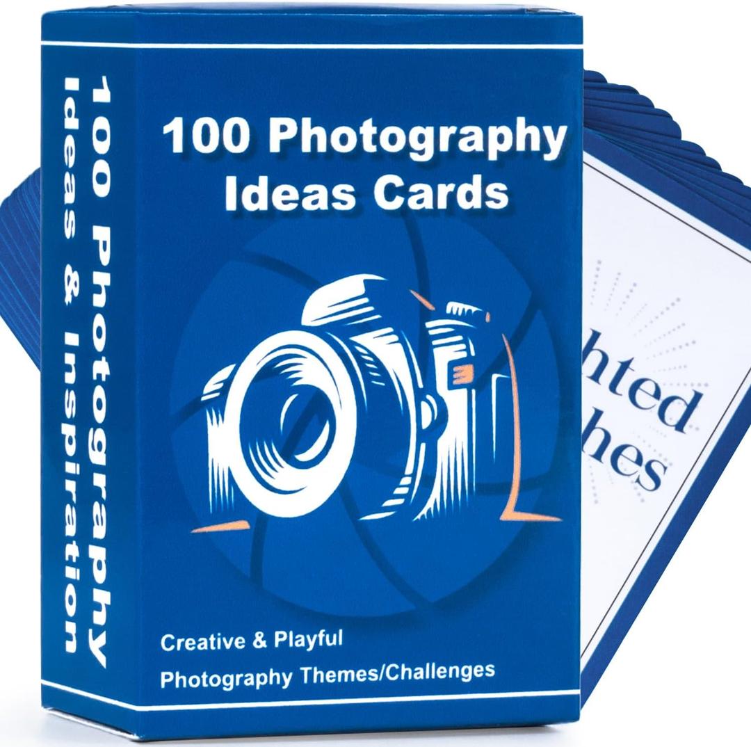 100 Photography Idea Cards - Photography Props for Photoshoot Camera Accessories, Photographer Gifts for Men Women Unique for Camera Lovers, 100 Inspiring Themes & Challenges