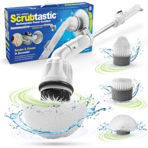 Scrubtastic Spin Scrubber, Electric Shower Scrubber Rechargeable, Multipurpose Extendable Tile Cleaner, Bathroom, Floor & Grout Bathtub Power Scrubber with 3 Rotating Brush Heads, Improved for 2022