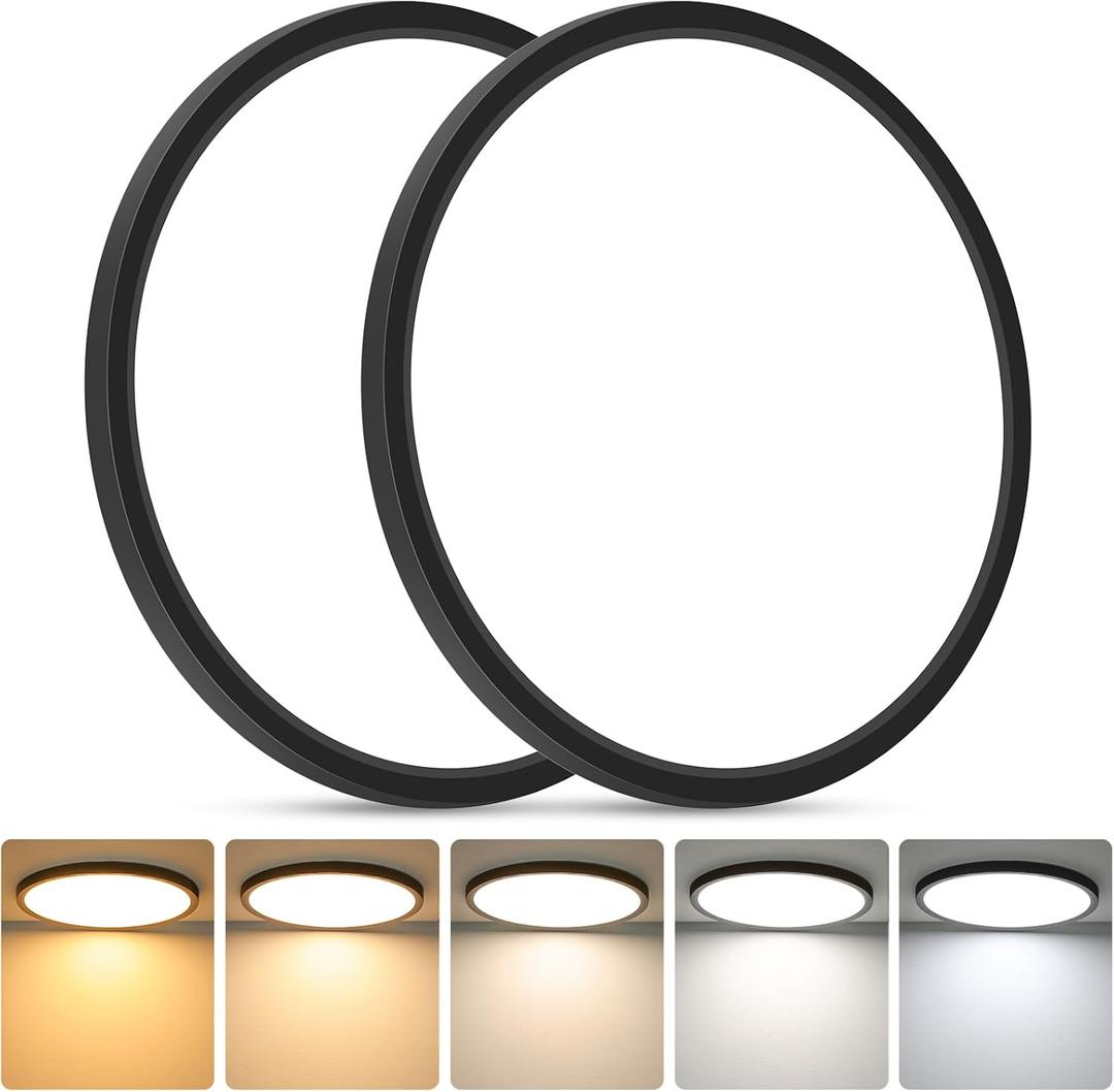 Brightever Black LED Flush Mount Ceiling Light, 24W 3200LM 5CCT Dimmable LED Ceiling Light Fixture, 2700K/3000K/4000K/5000K/6500K, 12 Inch Ultra Thin Ceiling Lamp for Bedroom, Dining Room, 2 Packs