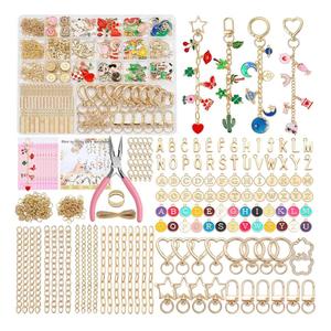 Riwiuue 668Pcs Lip Gloss Keychain Making Kit, DIY Charms Key Chain Kit with Charm, Pendant, Jump Ring, Crab Clip, Pliers, Gift Bag and Tools for Parent-Child Games, Party, Easter Gift