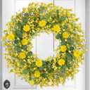 26 Inch Large Summer Spring Wreaths for Front Door Daisy Wreath Easter Wreaths for Front Door Artificial Floral with Green Eucalyptus Leaves Wild Floral for Farmhouse Porch Wall Living Room Home Decor