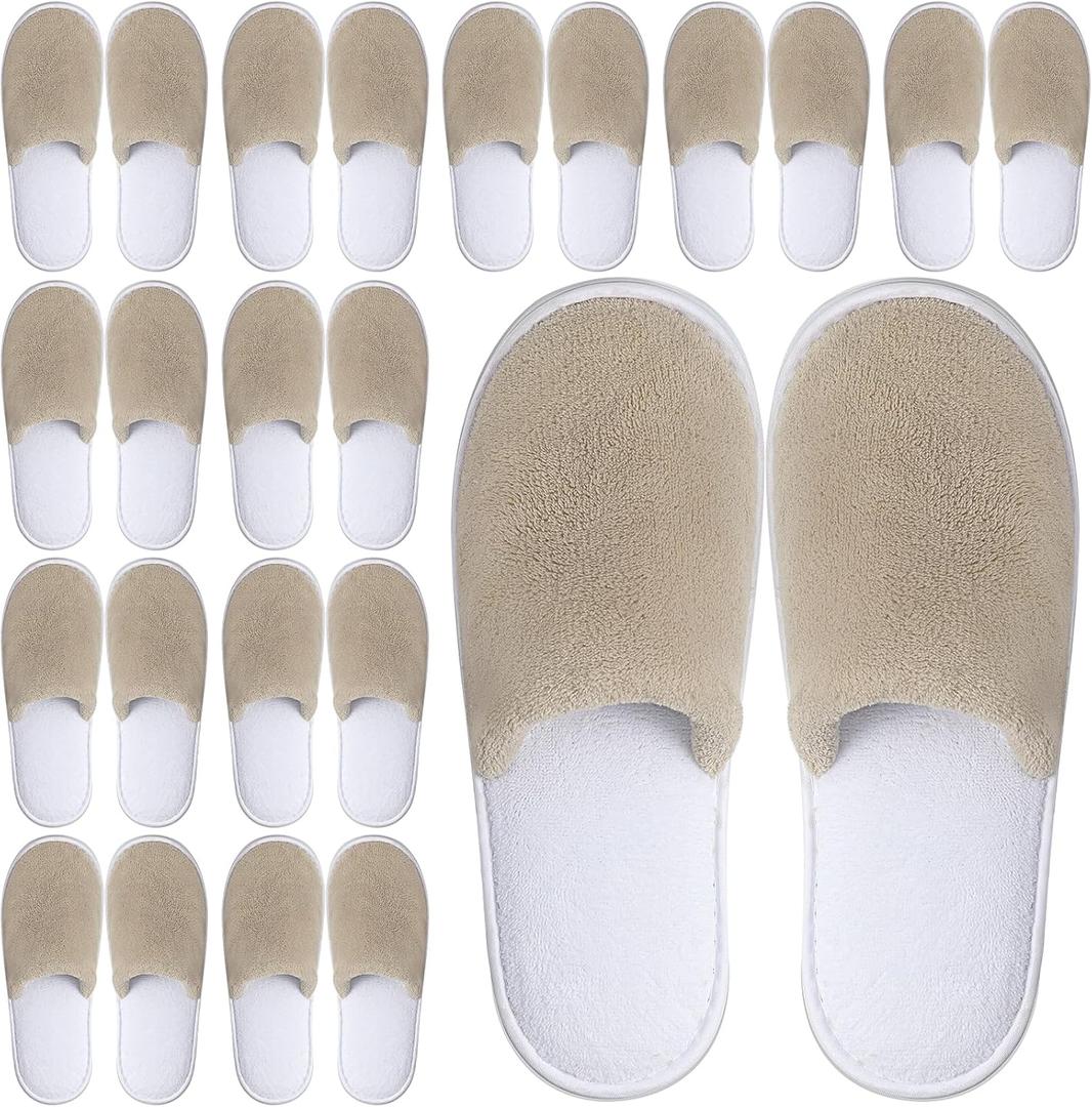 12 Pairs Disposable Slippers,Grey Closed Toe Spa Slippers,Non Slip Hotel Slipper,Soft Coral Fleece Slippers for Women Men,Comfortable House Slipper Bulk for Guests Hotel Home Travel