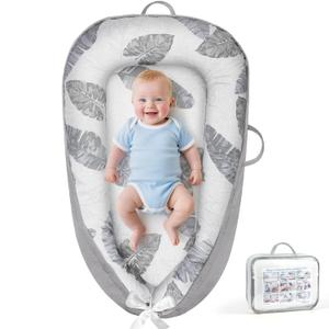 KISS GOLD Baby Lounger - Breathable Soft Cotton Cover Baby Lounger Nest, Babies Essentials Gifts, Portable Lounger for Baby Tummy Time Floor Playing Seated Support for Home and Travel (Grey Feather)