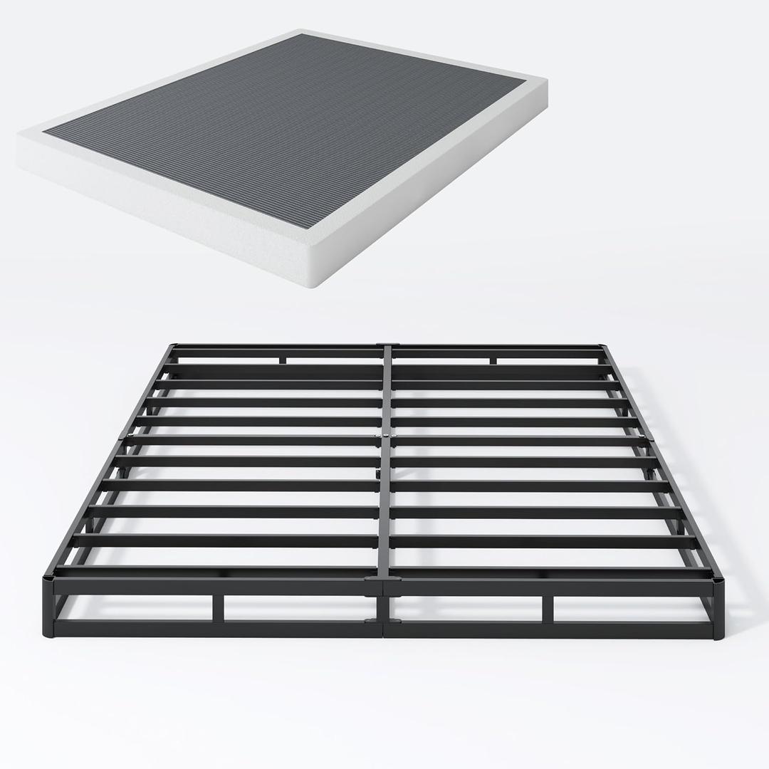 SHLAND King Box Spring, 5 Inch Box Springs King Size Basics Bed Base, Mattress Foundation, Black Heavy Duty Metal Structure with Cover, Noise Free, Easy Assembly