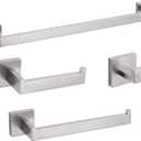 4-Piece Bathroom Hardware Set, Towel Rack Towel Bar Towel Holder Toilet Paper Holder Towel Hooks Modern Square Premium Stainless Steel Brushed Nickel Wall Mounted Bathroom Accessories Set (16inch)