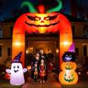 11FT Halloween Inflatable, Giant Halloween Inflatables Archway, Inflatables Blow Up Scary Pumpkin with Ghost and Cat for Lawn Garden Yard Holiday Party Decoration