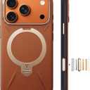 TORRAS Organic Leather for iPhone 17 Pro Case with Stand, Fit for Magsafe, 360 Spin Stand with Camera Control, Premium Leather Durable Stylish Q3 VegSkin for iPhone 17 Pro Phone Case, Saddle Brown